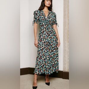 CEFFIN Ophelia Bias Cut Maxi Dress - Black Multi Tropical Floral Print SIZE 8
